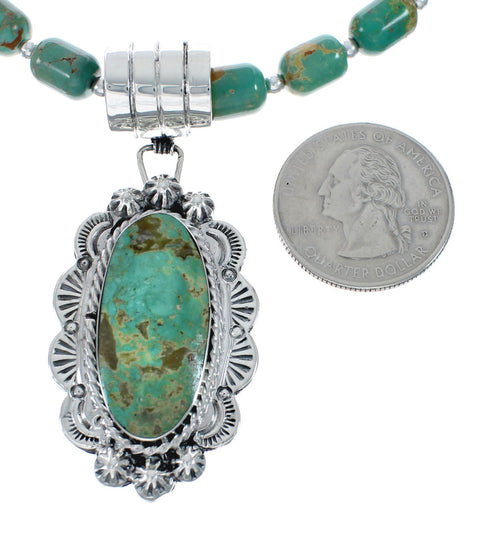 Navajo Turquoise Sterling Silver Bead Necklace And Pendant Set JX130626
